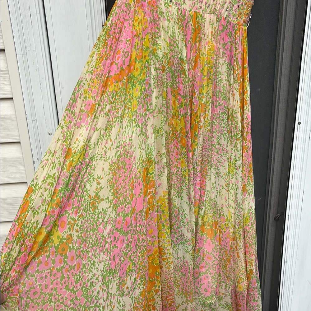NAT KAPLAN SAKS FIFTH AVE Yellow Orange Pleat Crystal Maxi Silk Dress-VINTAGE - Picture 16 of 16